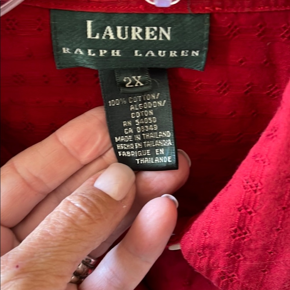 Lauren Ralph Lauren roll tab sleeve eyelet shirt. - Picture 2 of 10